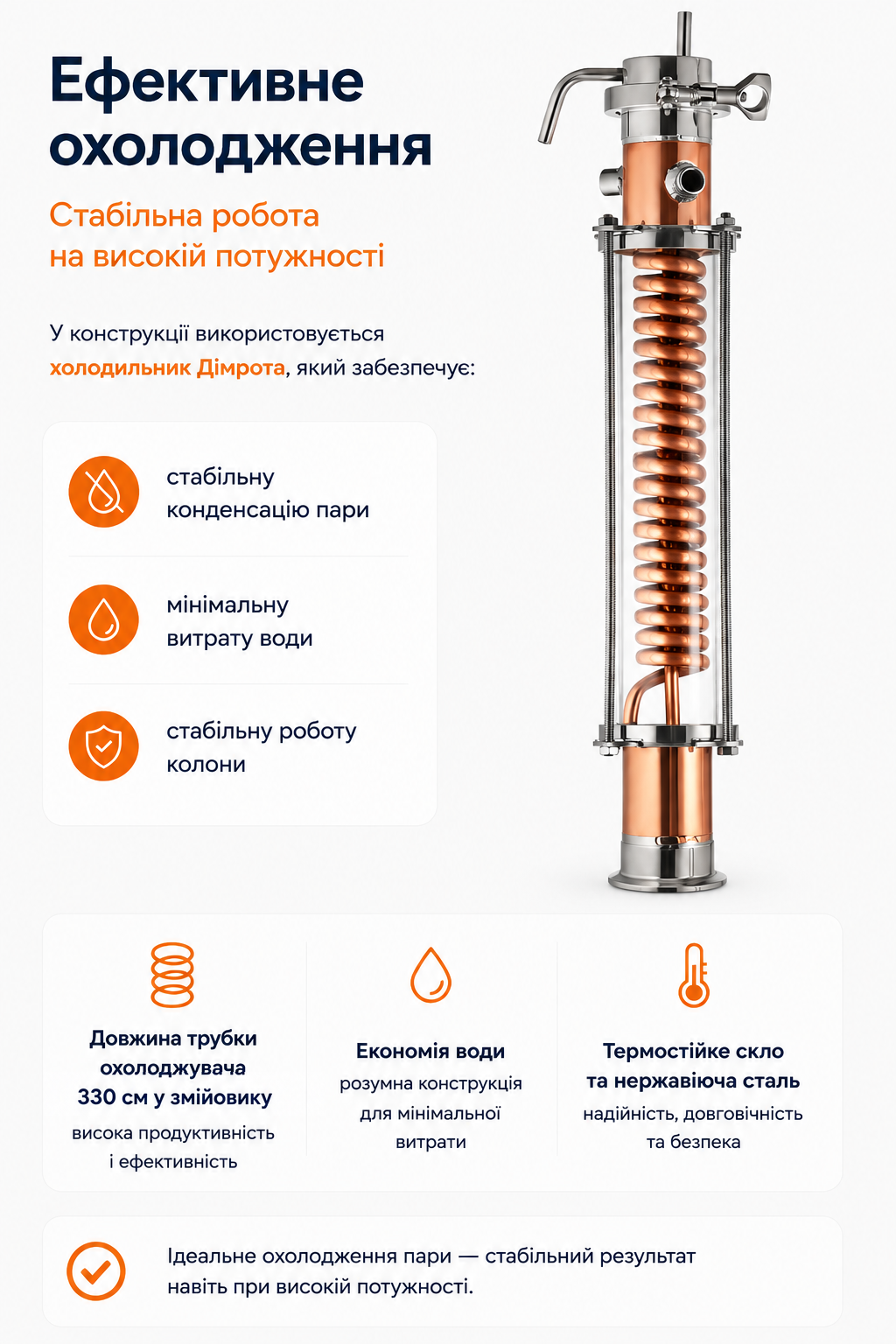 Мідний холодильник Дімрота з трубкою 330 см